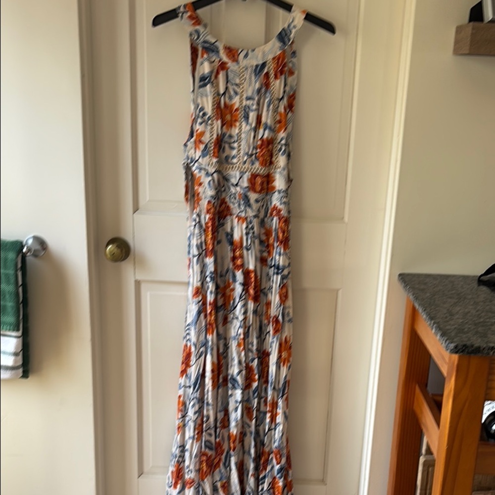 Floral Maxi Dress - Orange and Blue